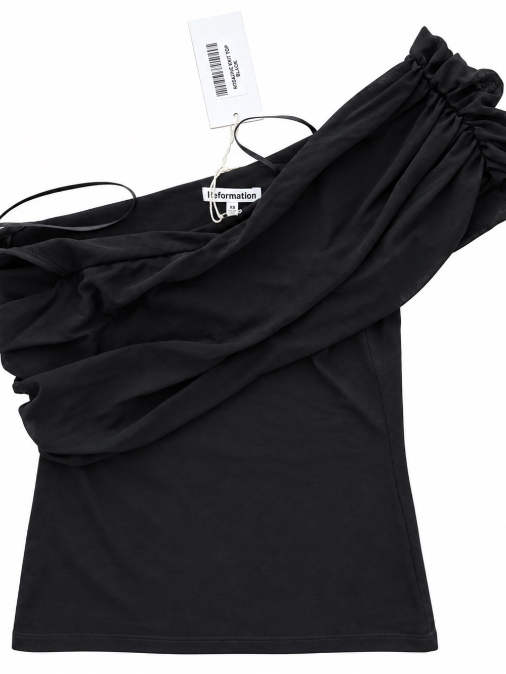 Reformation Black One-Shoulder Ruched Top